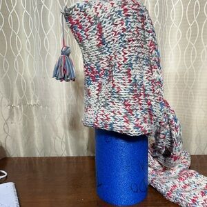 NWOT Knit Hooded Scarf Hand Crafted Multi Colour Generous Sizing